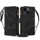 For iPhone 13 mini Dream 9-Card Zipper Wallet RFID Leather Phone Case with Lanyard(Black) - 1