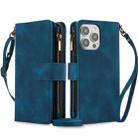 For iPhone 15 Pro Dream 9-Card Zipper Wallet RFID Leather Phone Case with Lanyard(Blue) - 1