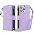 For iPhone 15 Pro Dream 9-Card Zipper Wallet RFID Leather Phone Case with Lanyard(Purple) - 1