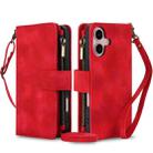 For iPhone 16 Dream 9-Card Zipper Wallet RFID Leather Phone Case with Lanyard(Red) - 1