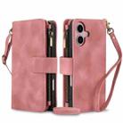 For iPhone 16 Dream 9-Card Zipper Wallet RFID Leather Phone Case with Lanyard(Rose Gold) - 1