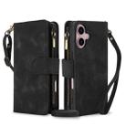 For iPhone 16 Plus Dream 9-Card Zipper Wallet RFID Leather Phone Case with Lanyard(Black) - 1