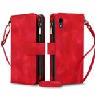 For iPhone XR Dream 9-Card Zipper Wallet RFID Leather Phone Case with Lanyard(Red) - 1