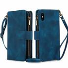 For iPhone XS / X Dream 9-Card Zipper Wallet RFID Leather Phone Case with Lanyard(Blue) - 1