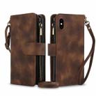 For iPhone XS Max Dream 9-Card Zipper Wallet RFID Leather Phone Case with Lanyard(Brown) - 1