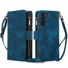 For Samsung Galaxy S21 5G Dream 9-Card Zipper Wallet RFID Leather Phone Case with Lanyard(Blue) - 1