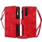 For Samsung Galaxy S21 5G Dream 9-Card Zipper Wallet RFID Leather Phone Case with Lanyard(Red) - 1