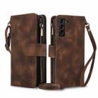 For Samsung Galaxy S21 5G Dream 9-Card Zipper Wallet RFID Leather Phone Case with Lanyard(Brown) - 1