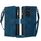 For Samsung Galaxy S21 Ultra 5G Dream 9-Card Zipper Wallet RFID Leather Phone Case with Lanyard(Blue) - 1