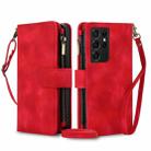 For Samsung Galaxy S21 Ultra 5G Dream 9-Card Zipper Wallet RFID Leather Phone Case with Lanyard(Red) - 1