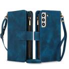 For Samsung Galaxy S22 5G Dream 9-Card Zipper Wallet RFID Leather Phone Case with Lanyard(Blue) - 1