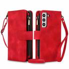 For Samsung Galaxy S22 5G Dream 9-Card Zipper Wallet RFID Leather Phone Case with Lanyard(Red) - 1