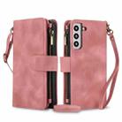 For Samsung Galaxy S22 5G Dream 9-Card Zipper Wallet RFID Leather Phone Case with Lanyard(Rose Gold) - 1