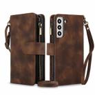 For Samsung Galaxy S22 5G Dream 9-Card Zipper Wallet RFID Leather Phone Case with Lanyard(Brown) - 1