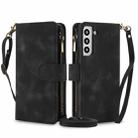 For Samsung Galaxy S22 5G Dream 9-Card Zipper Wallet RFID Leather Phone Case with Lanyard(Black) - 1