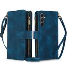 For Samsung Galaxy S24 5G Dream 9-Card Zipper Wallet RFID Leather Phone Case with Lanyard(Blue) - 1