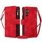 For Samsung Galaxy S24 5G Dream 9-Card Zipper Wallet RFID Leather Phone Case with Lanyard(Red) - 1