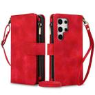 For Samsung Galaxy S24 Ultra Dream 9-Card Zipper Wallet RFID Leather Phone Case with Lanyard(Red) - 1