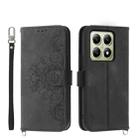 For Xiaomi 14T Skin Feel Flowers Embossed Wallet Leather Phone Case(Black) - 1