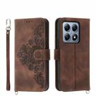 For Xiaomi 14T Pro Skin Feel Flowers Embossed Wallet Leather Phone Case(Brown) - 1