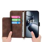 For Xiaomi 14T Pro Skin Feel Flowers Embossed Wallet Leather Phone Case(Brown) - 3