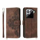 For Xiaomi 15 Skin Feel Flowers Embossed Wallet Leather Phone Case(Brown) - 1