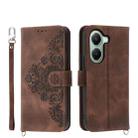For Xiaomi Poco X7 Pro / Redmi Turbo 4 Skin Feel Flowers Embossed Wallet Leather Phone Case(Brown) - 1
