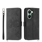 For Xiaomi Poco X7 Pro / Redmi Turbo 4 Skin Feel Flowers Embossed Wallet Leather Phone Case(Black) - 1