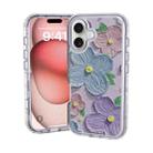 For iPhone 16 Plus Small Fresh Sticker PC + TPU Shockproof Phone Case(Purple Flower) - 1