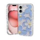For iPhone 16 Small Fresh Sticker PC + TPU Shockproof Phone Case(Blue Flower) - 1