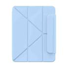 For iPad Pro 13 2024 Baseus Minimalist Series Y-shaped Tri-fold Magnetic Leather Tablet Case(Blue) - 1