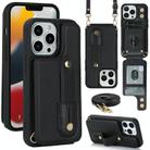 For iPhone 16 Pro Max Wristband Vertical Flip Wallet Back Cover Phone Case with Long Lanyard(Black) - 1