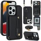 For iPhone 15 Pro Max Wristband Vertical Flip Wallet Back Cover Phone Case with Long Lanyard(Black) - 1