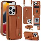 For iPhone 15 Pro Max Wristband Vertical Flip Wallet Back Cover Phone Case with Long Lanyard(Brown) - 1