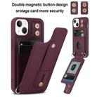 For iPhone 15 Wristband Vertical Flip Wallet Back Cover Phone Case with Long Lanyard(Wine Red) - 2