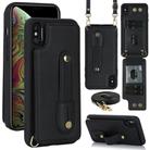 For iPhone XS Max Wristband Vertical Flip Wallet Back Cover Phone Case with Long Lanyard(Black) - 1