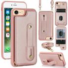 For iPhone SE 2022 / 2020 / 8 Wristband Vertical Flip Wallet Back Cover Phone Case with Long Lanyard(Rose Gold) - 1