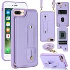 For iPhone 8 Plus / 7 Plus Wristband Vertical Flip Wallet Back Cover Phone Case with Long Lanyard(Purple) - 1