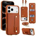 For iPhone 17 Pro Max Wristband Vertical Flip Wallet Back Cover Phone Case with Long Lanyard(Brown) - 1