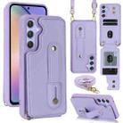 For Samsung Galaxy S24+ 5G Wristband Vertical Flip Wallet Back Cover Phone Case with Long Lanyard(Purple) - 1