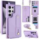 For Samsung Galaxy S25 Ultra 5G Wristband Vertical Flip Wallet Back Cover Phone Case with Long Lanyard(Purple) - 1