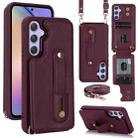 For Samsung Galaxy S25+ 5G Wristband Vertical Flip Wallet Back Cover Phone Case with Long Lanyard(Wine Red) - 1
