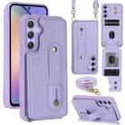 For Samsung Galaxy S25+ 5G Wristband Vertical Flip Wallet Back Cover Phone Case with Long Lanyard(Purple) - 1