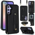For Samsung Galaxy A55 5G Wristband Vertical Flip Wallet Back Cover Phone Case with Long Lanyard(Black) - 1