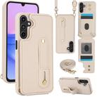 For Samsung Galaxy A55 5G Wristband Vertical Flip Wallet Back Cover Phone Case with Long Lanyard(White) - 1