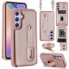 For Samsung Galaxy A35 5G Wristband Vertical Flip Wallet Back Cover Phone Case with Long Lanyard(Rose Gold) - 1