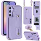For Samsung Galaxy A35 5G Wristband Vertical Flip Wallet Back Cover Phone Case with Long Lanyard(Purple) - 1