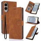 For Samsung Galaxy S25 Edge 5G Fantasy Skin-feel Calfskin Texture Leather Phone Case(Brown) - 1