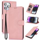 For iPhone 16 Pro Max Fantasy Skin-feel Calfskin Texture Leather Phone Case(Pink) - 1