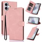 For iPhone 16 Plus Fantasy Skin-feel Calfskin Texture Leather Phone Case(Pink) - 1